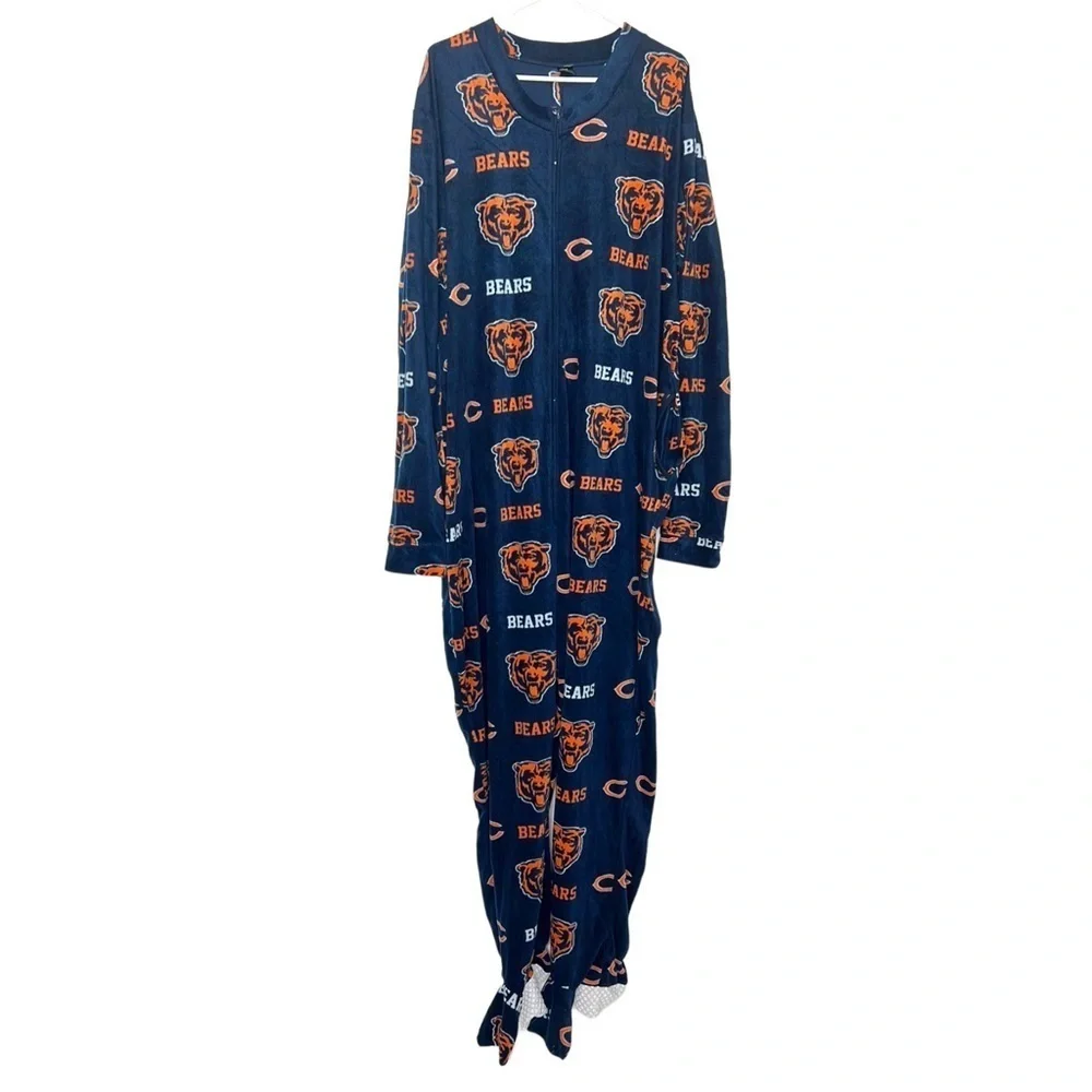 NFL Chicago Bears Football Onsie Footed Soft Fleece Unisex Pajamas